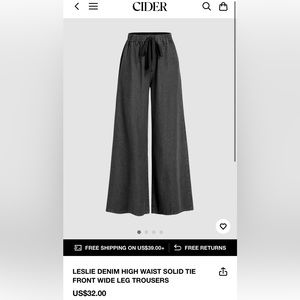 LESLIE DENIM HIGH WAIST SOLID TIE FRONT WIDE LEG TROUSERS New with Tags